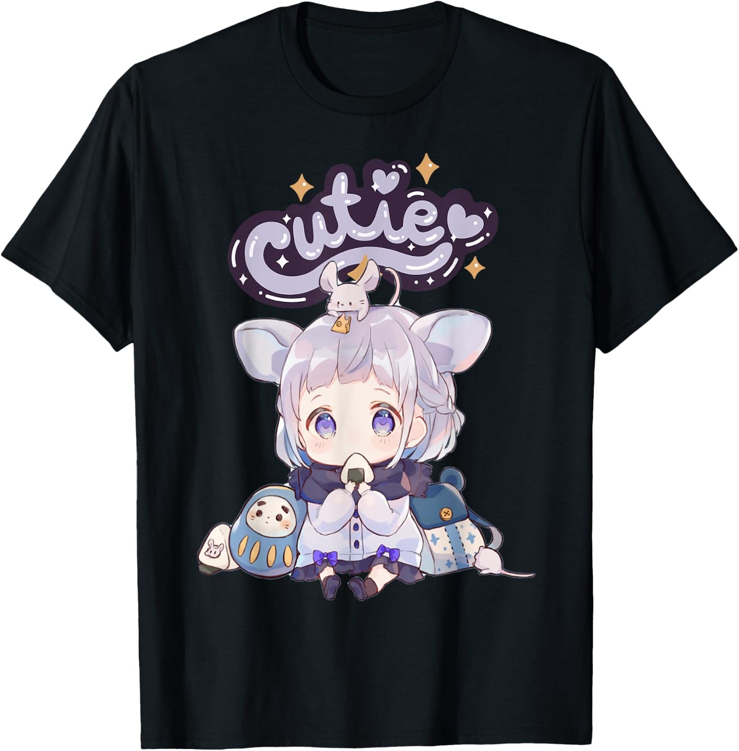Anime Cutie Onigiri Girl Cute Kawaii UwU T-Shirt - T-Shirt | Black