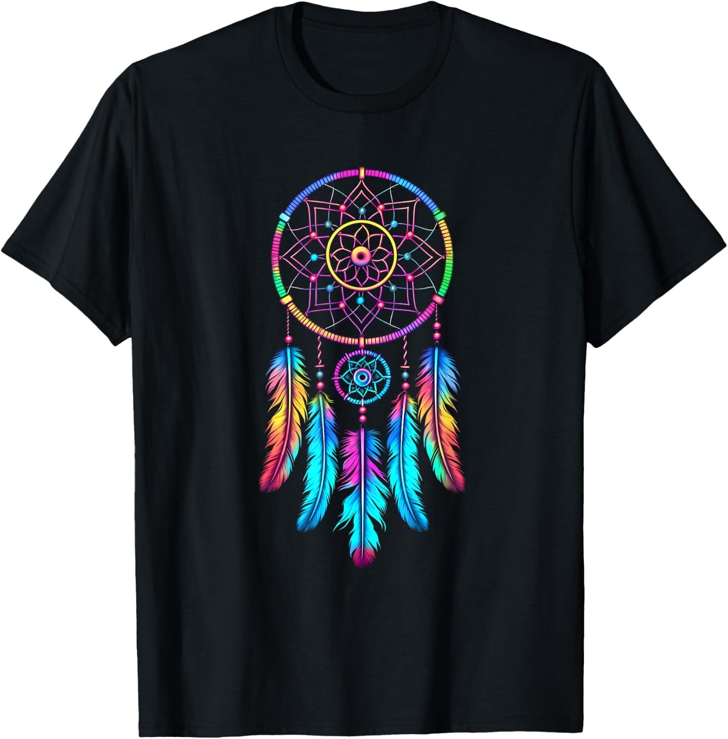 Colourful Dream Catcher Feather Tribal Indian Tattoo Dreamcatcher T-Shirt - T-Shirt | Black