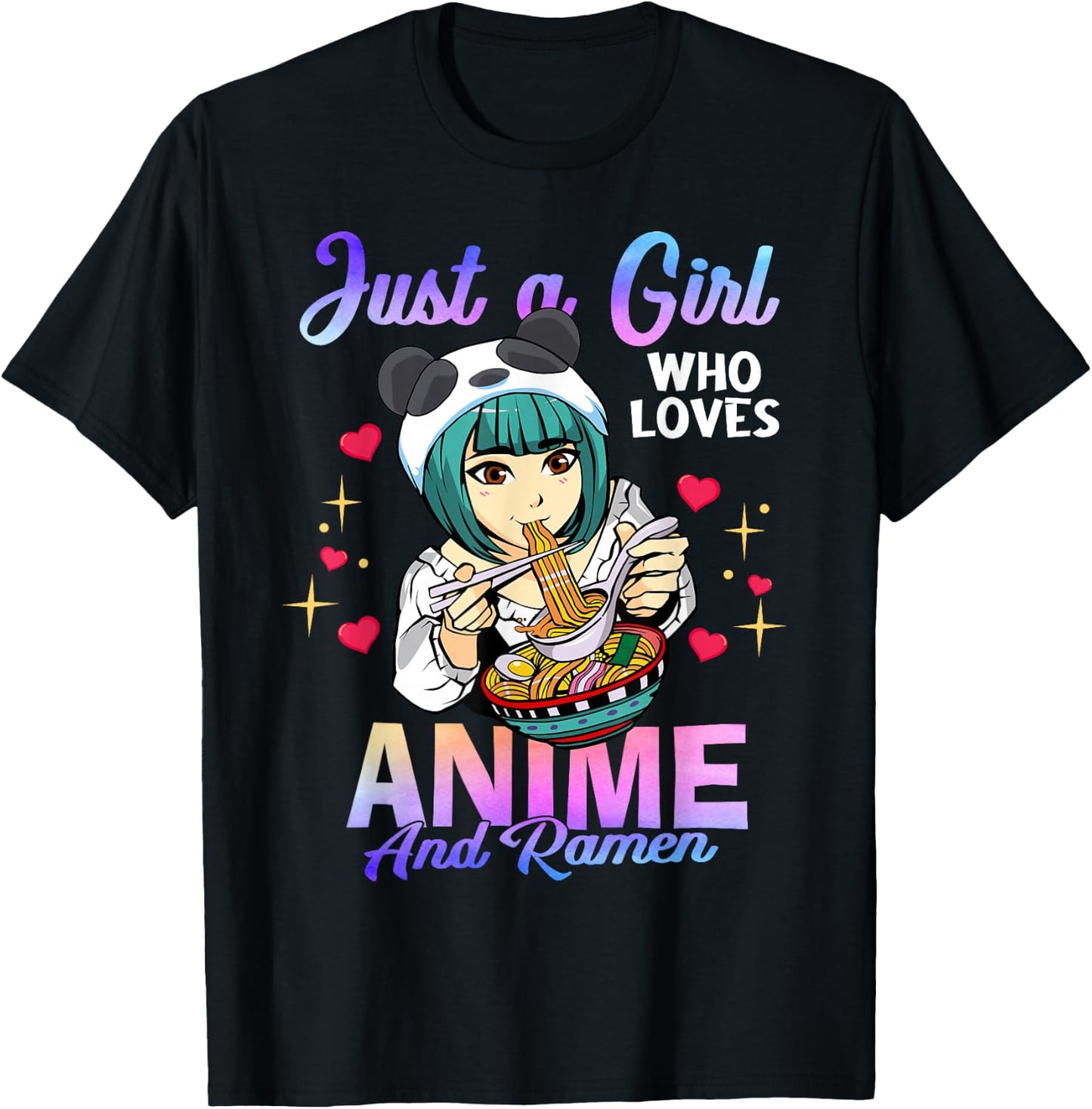 Just a Girl Who Loves Anime and Ramen Bowl Panda Girl Teen T-Shirt - T-Shirt | Black