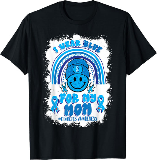 I Wear Blue For My Mom Support Diabetes Awareness T-Shirt - T-Shirt | Black