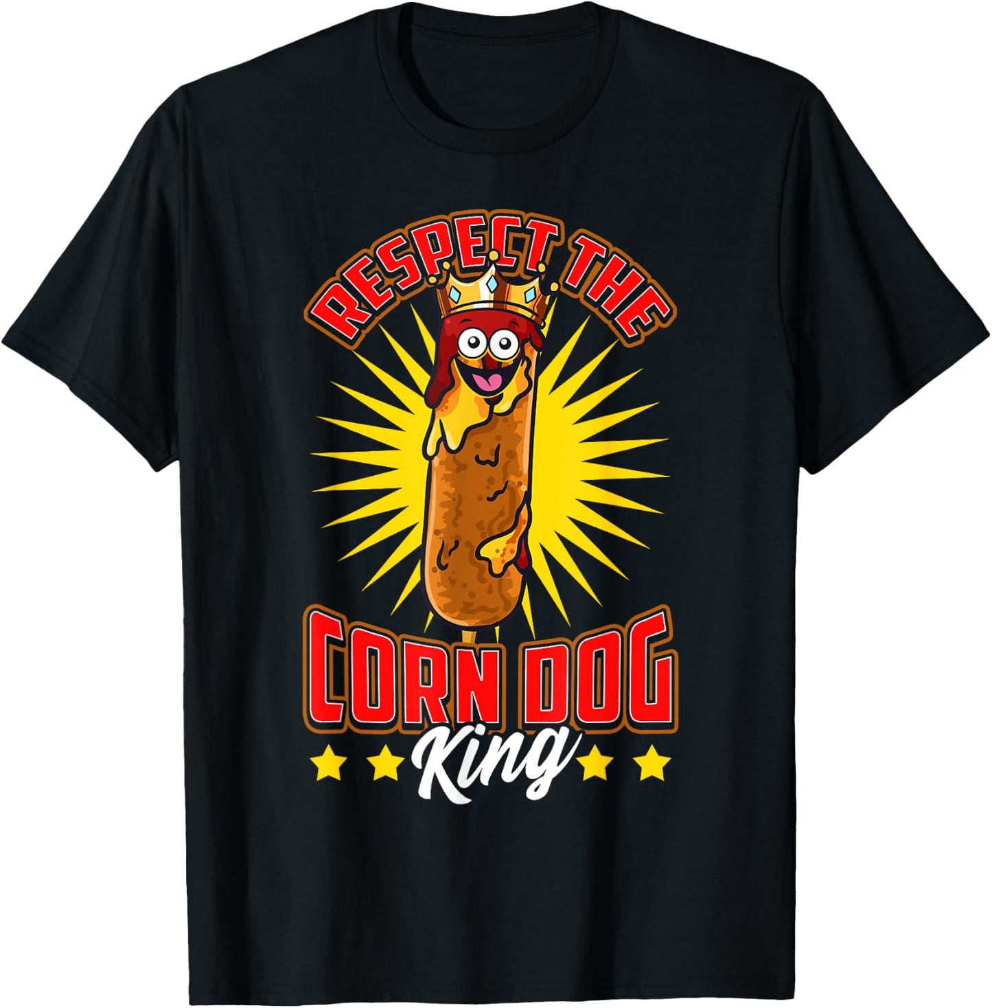 Funny Respect the Corn Dog King Food Hot Dog Corndog Lover Men Women Girls Kids T-Shirt - T-Shirt | Black