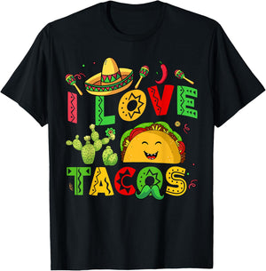 I Love Tacos Kids Men Women Mexican Tuesday Funny Cinco Mayo T-Shirt - T-Shirt | Black