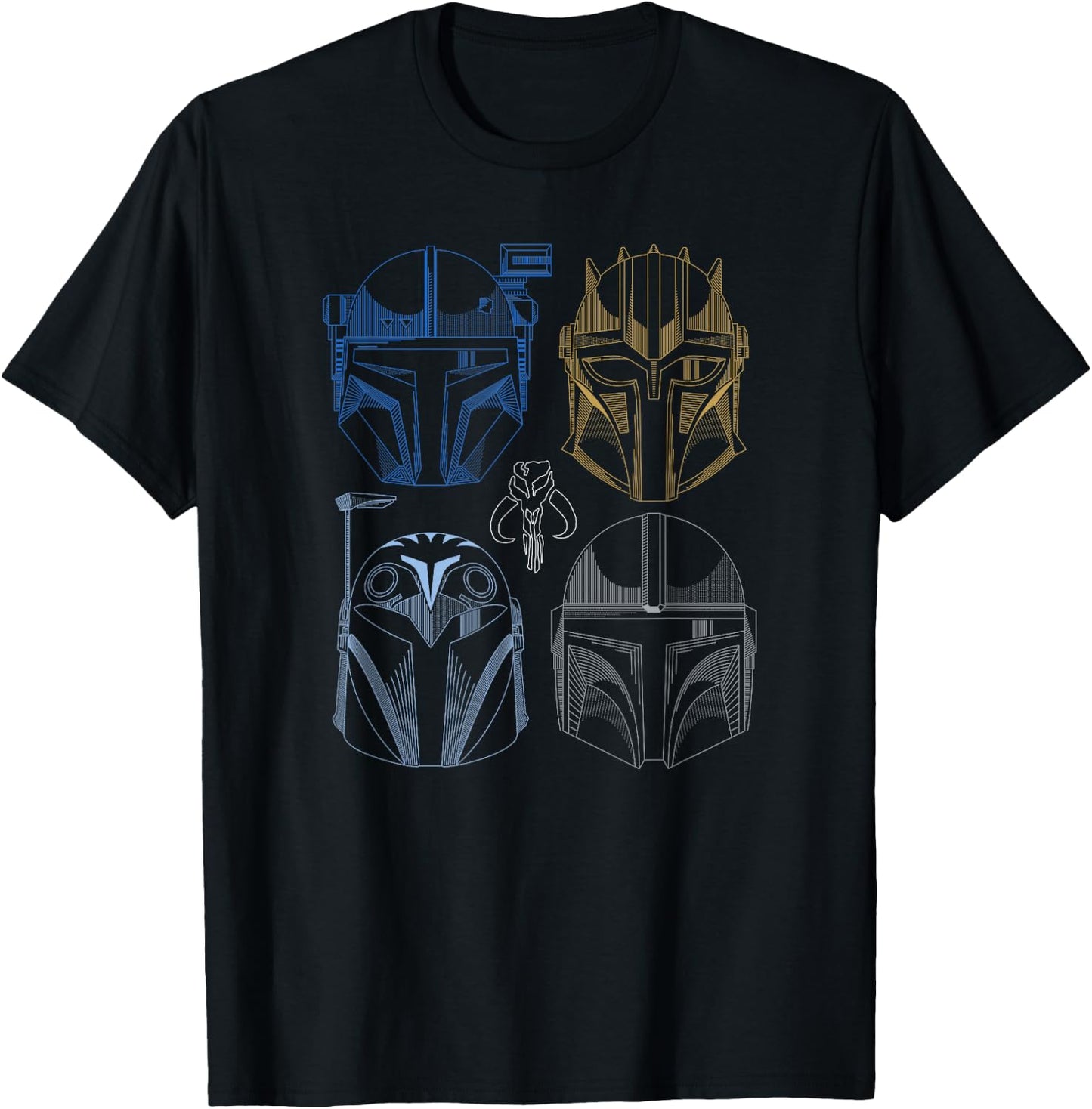 Star Wars: The Mandalorian Outline Bounty Hunter Color Stack T-Shirt - T-Shirt | Black