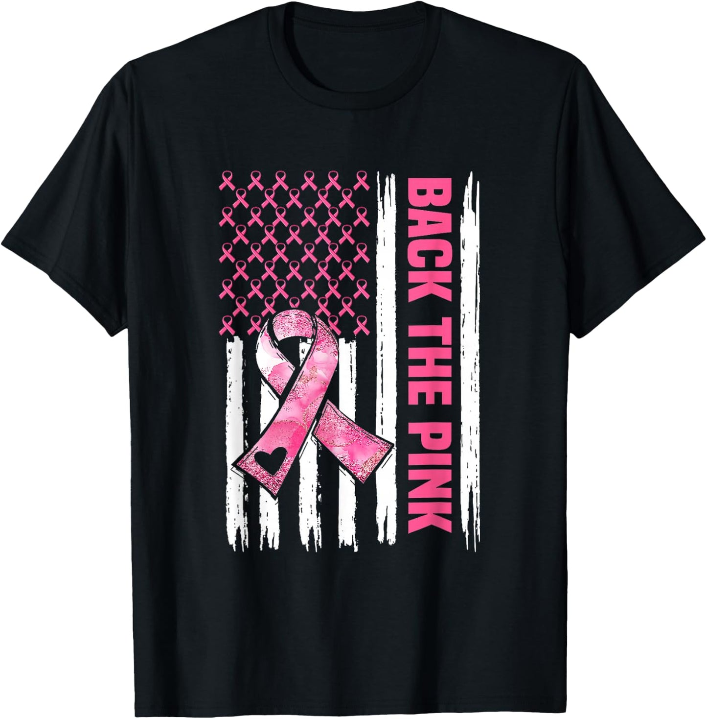 Back The Pink Warrior Flag American Breast Cancer Awareness T-Shirt - T-Shirt | Black