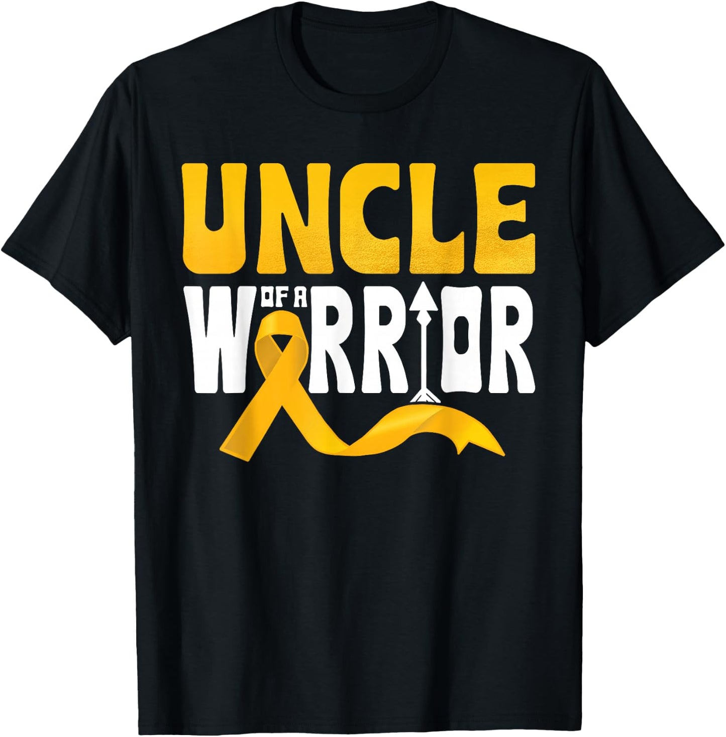 Uncle Of A Warrior Childhood Cancer Awareness Gold Ribbon T-Shirt - T-Shirt | Black