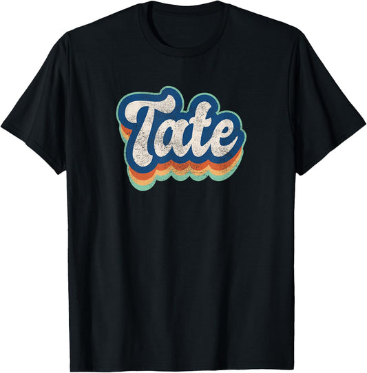 Tate First Name Boy Vintage Style 70s 80s Personalized T-Shirt - T-Shirt | Black