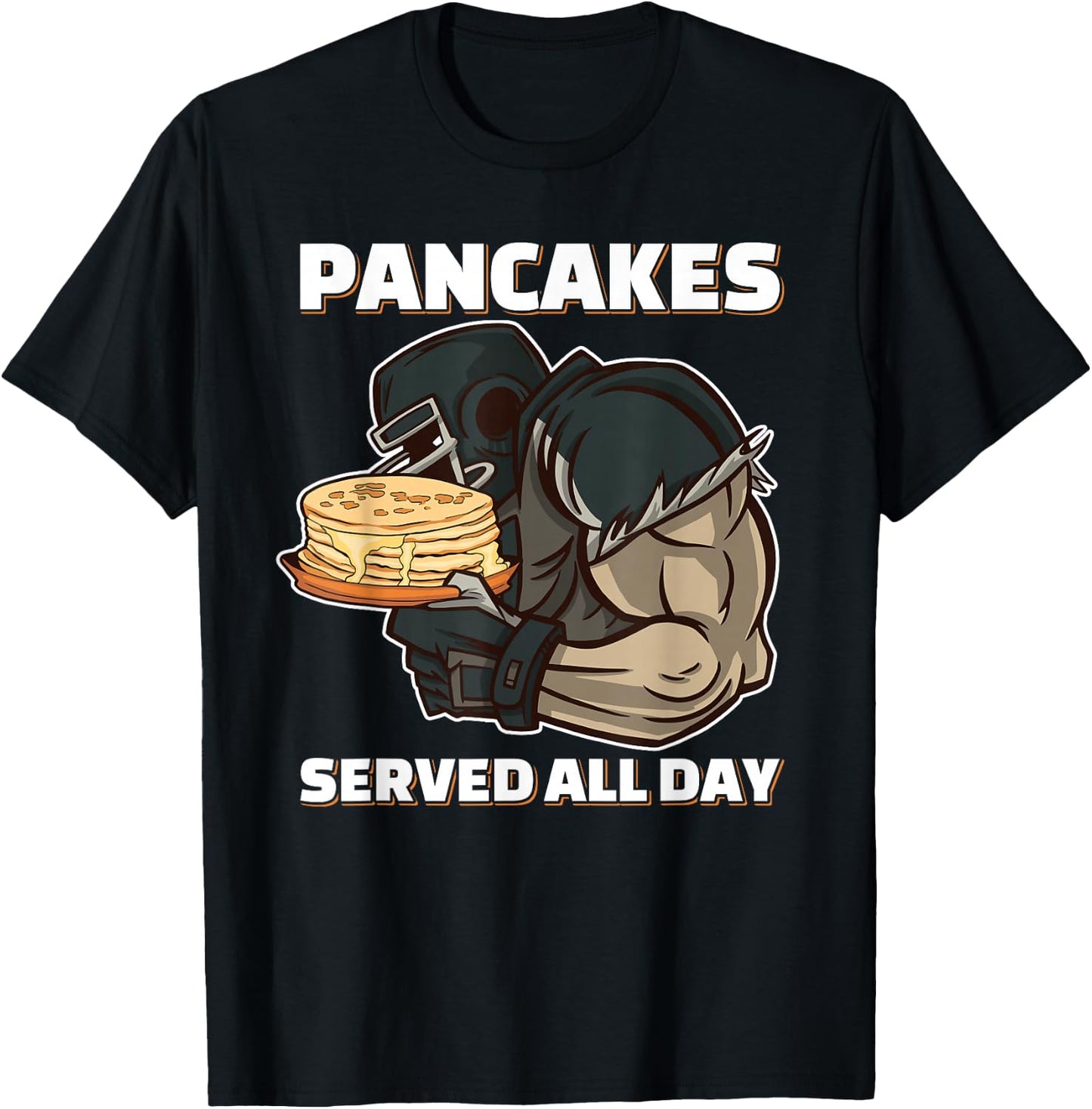 Pancakes Served All Day Football Offensive Lineman Pancake T-Shirt - T-Shirt | Black