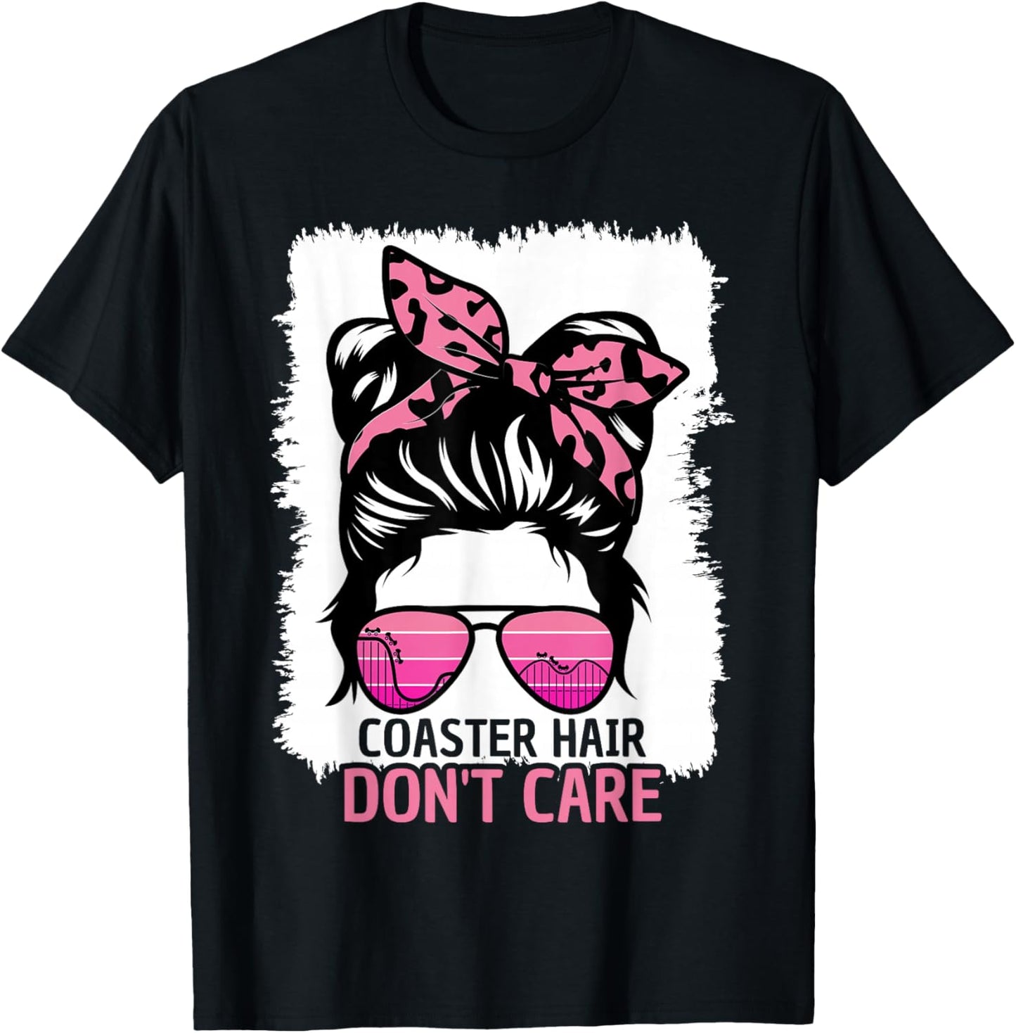 Coaster Hair Don't Care Roller Coaster Messy Bun Theme Park T-Shirt - T-Shirt | Black