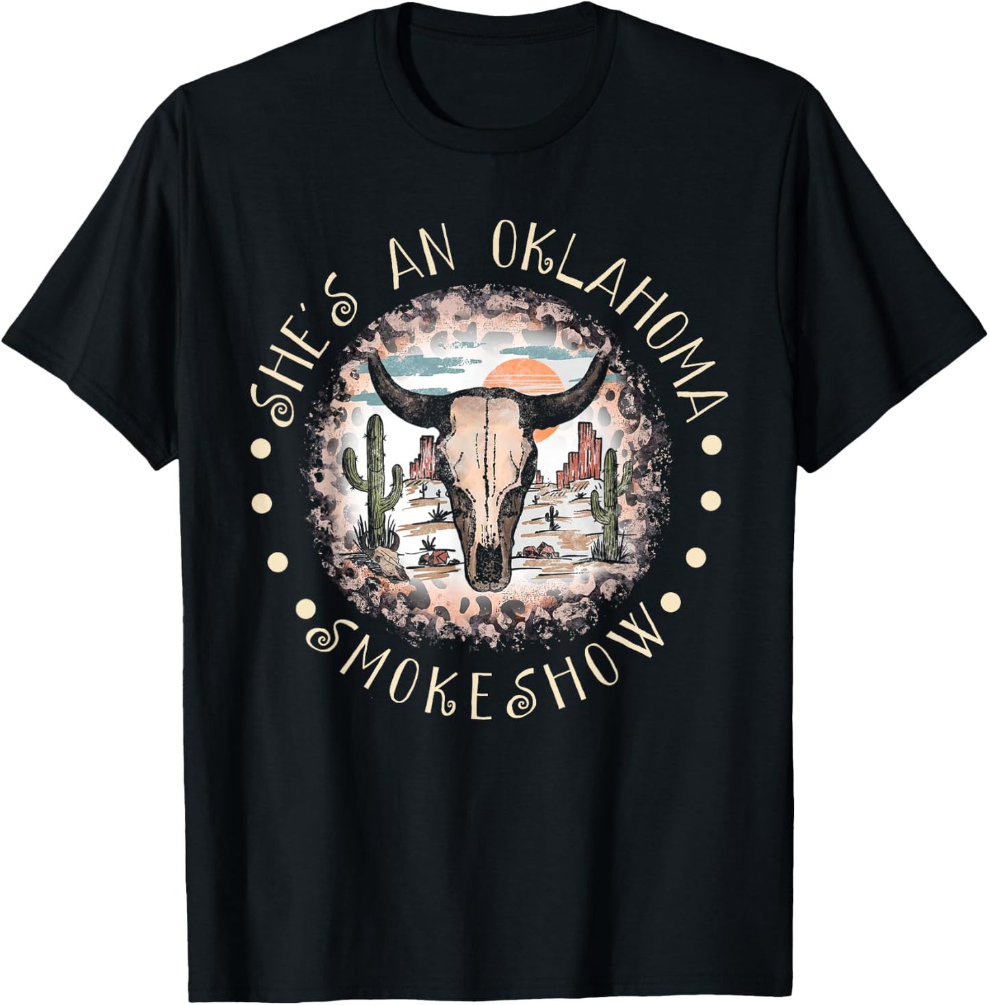 She's An Oklahoma-Smokeshow Western Country Music Bull-Skull T-Shirt - T-Shirt | Black