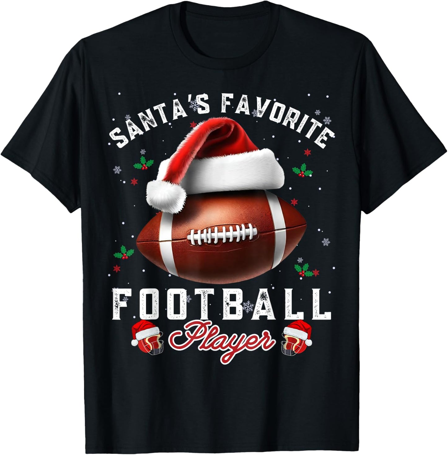 Santa's, Favorite Football Player Apparel Christmas Sport T-Shirt - T-Shirt | Black