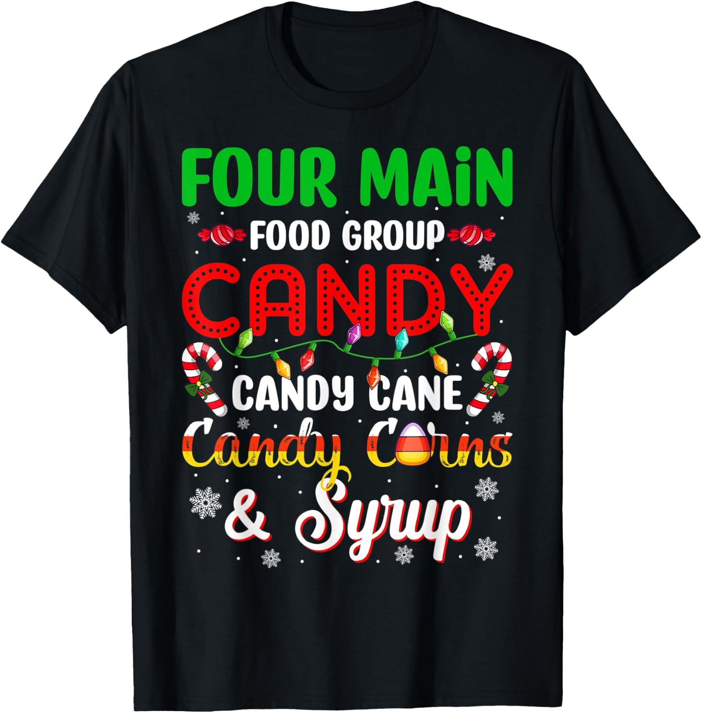 Christmas Pajama Four Main Funny Food Groups Elf Candy Corn T-Shirt - T-Shirt | Black