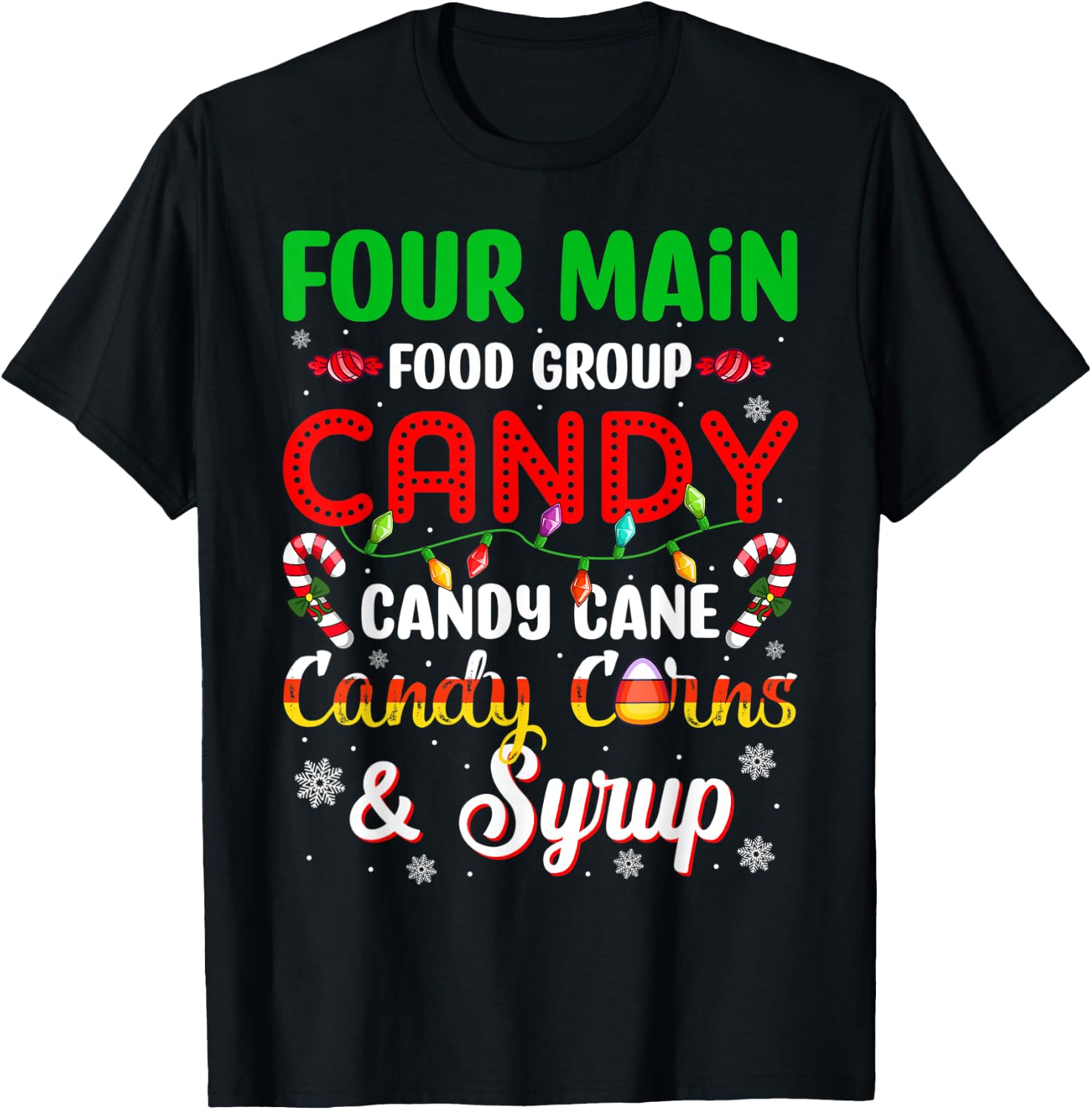 Christmas Pajama Four Main Funny Food Groups Elf Candy Corn T-Shirt - T-Shirt | Black