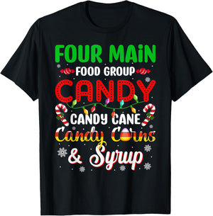 Christmas Pajama Four Main Funny Food Groups Elf Candy Corn T-Shirt - T-Shirt | Black