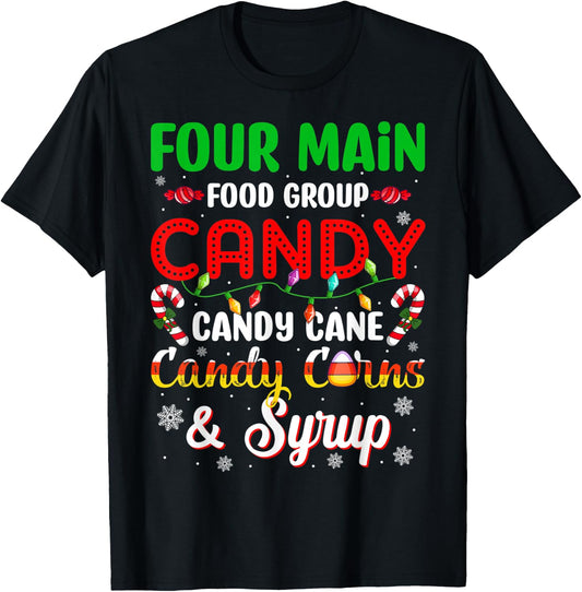 Christmas Pajama Four Main Funny Food Groups Elf Candy Corn T-Shirt - T-Shirt | Black