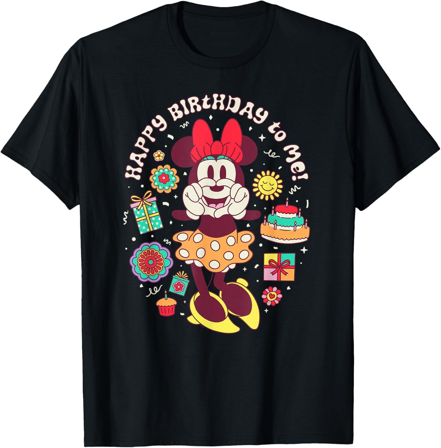 Disney Minnie Mouse Happy Birthday to Me Finger Heart Retro T-Shirt - T-Shirt | Black
