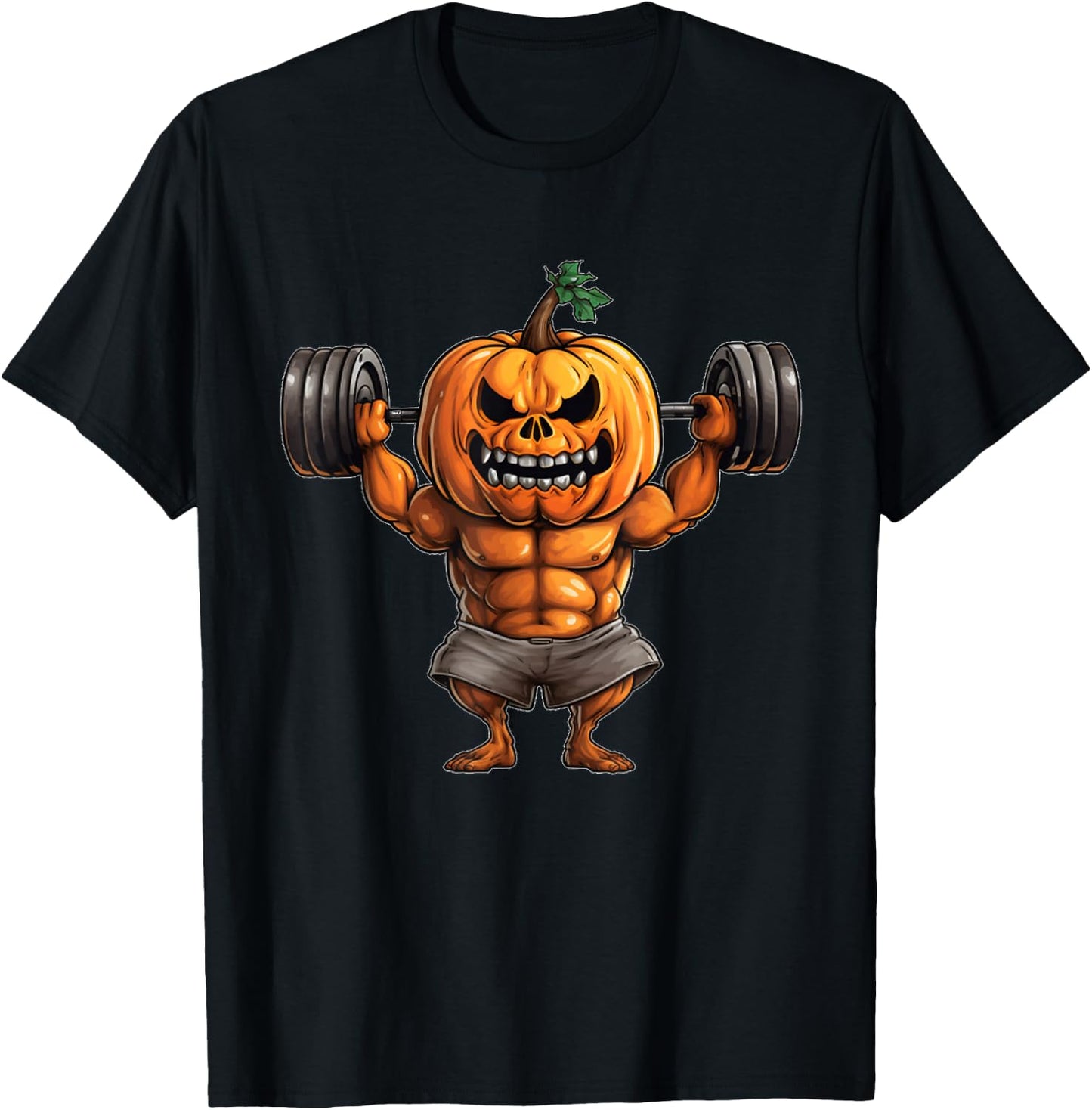 Pumpkin Lifting Weights Bodybuilding Halloween Weightlifting T-Shirt - T-Shirt | Black