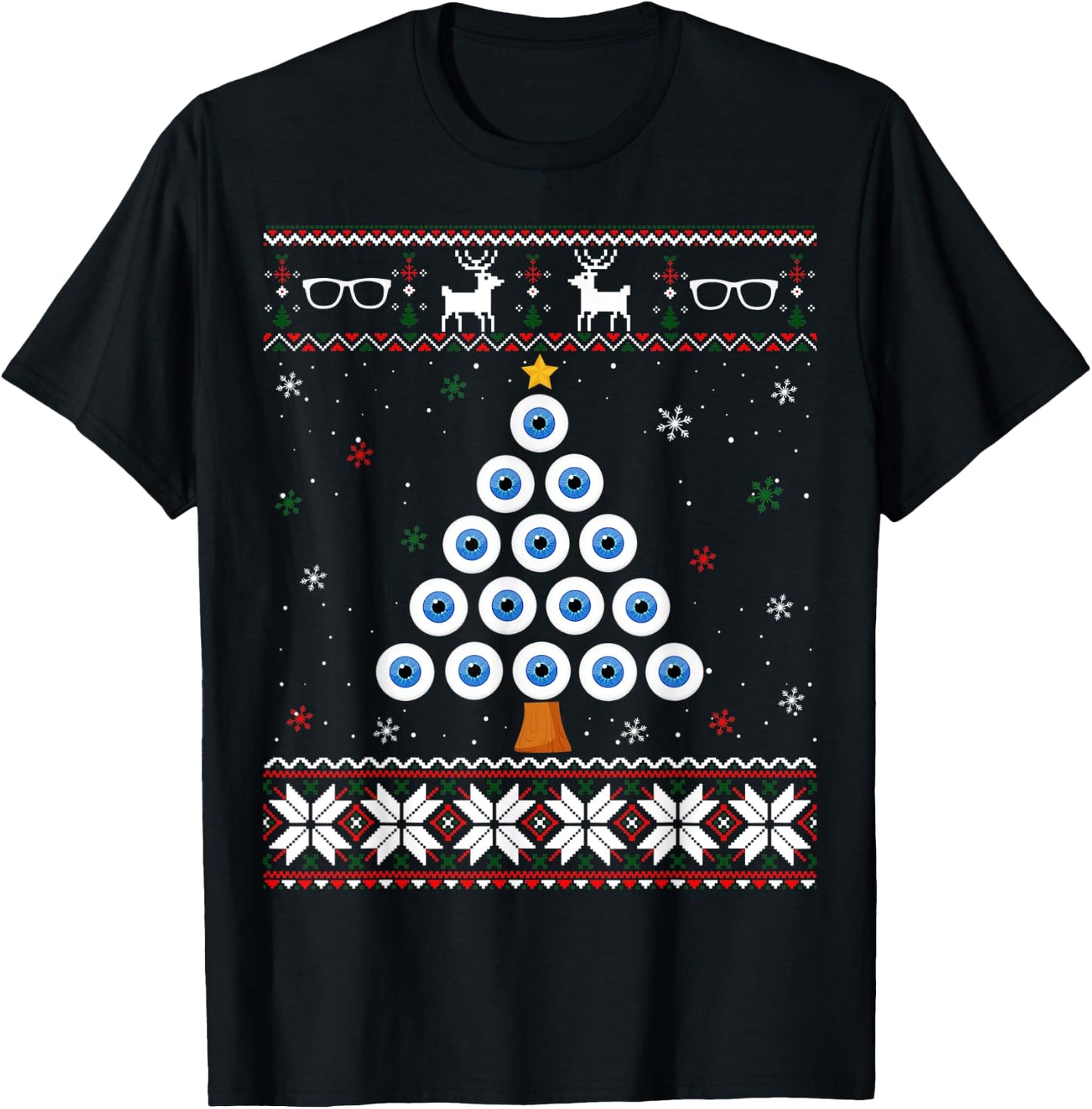 Eye Ball Christmas Tree Optometry Ugly Xmas Sweater T-Shirt - T-Shirt | Black