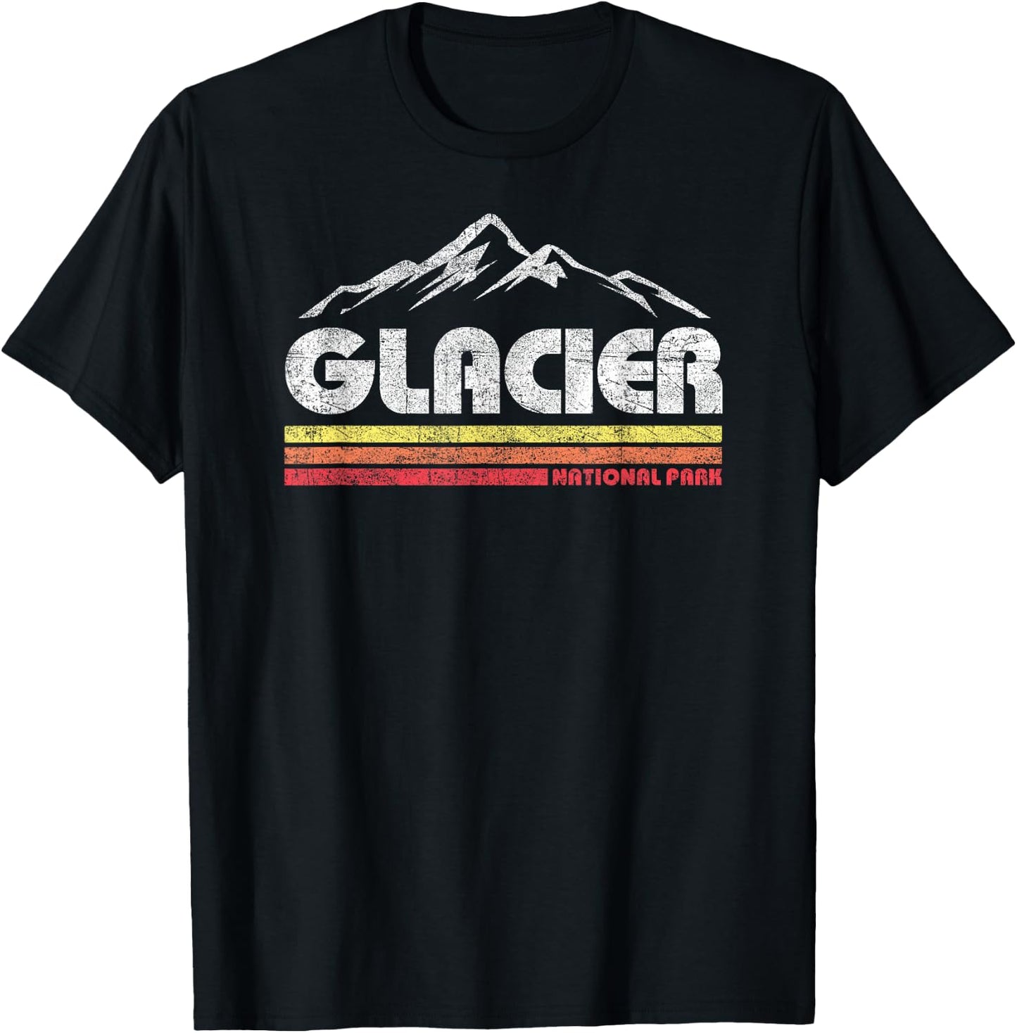 Vintage Glacier National Park Retro Mountain Souvenir Nature T-Shirt - T-Shirt | Black