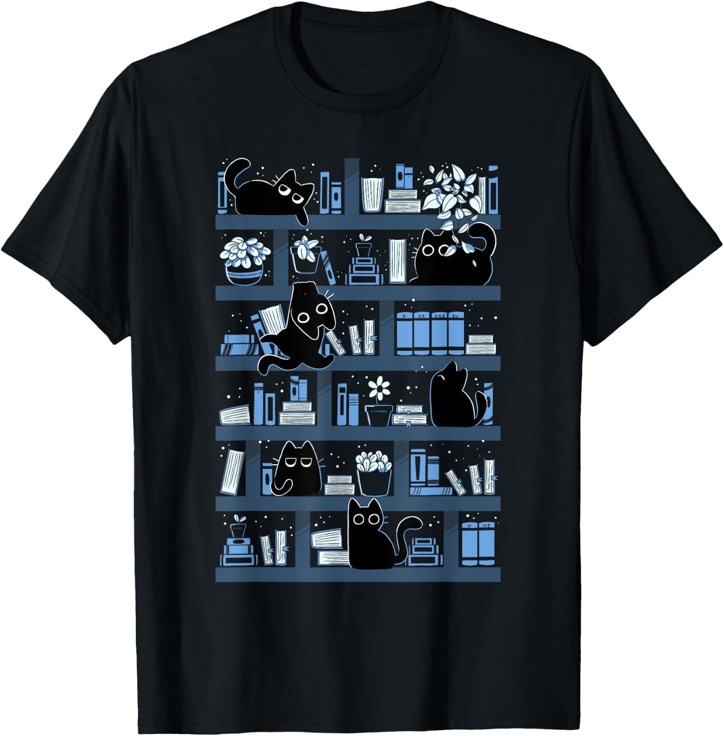 Purrfect Library Cats On A Bookshelf Cute Book Reader T-Shirt - T-Shirt | Black