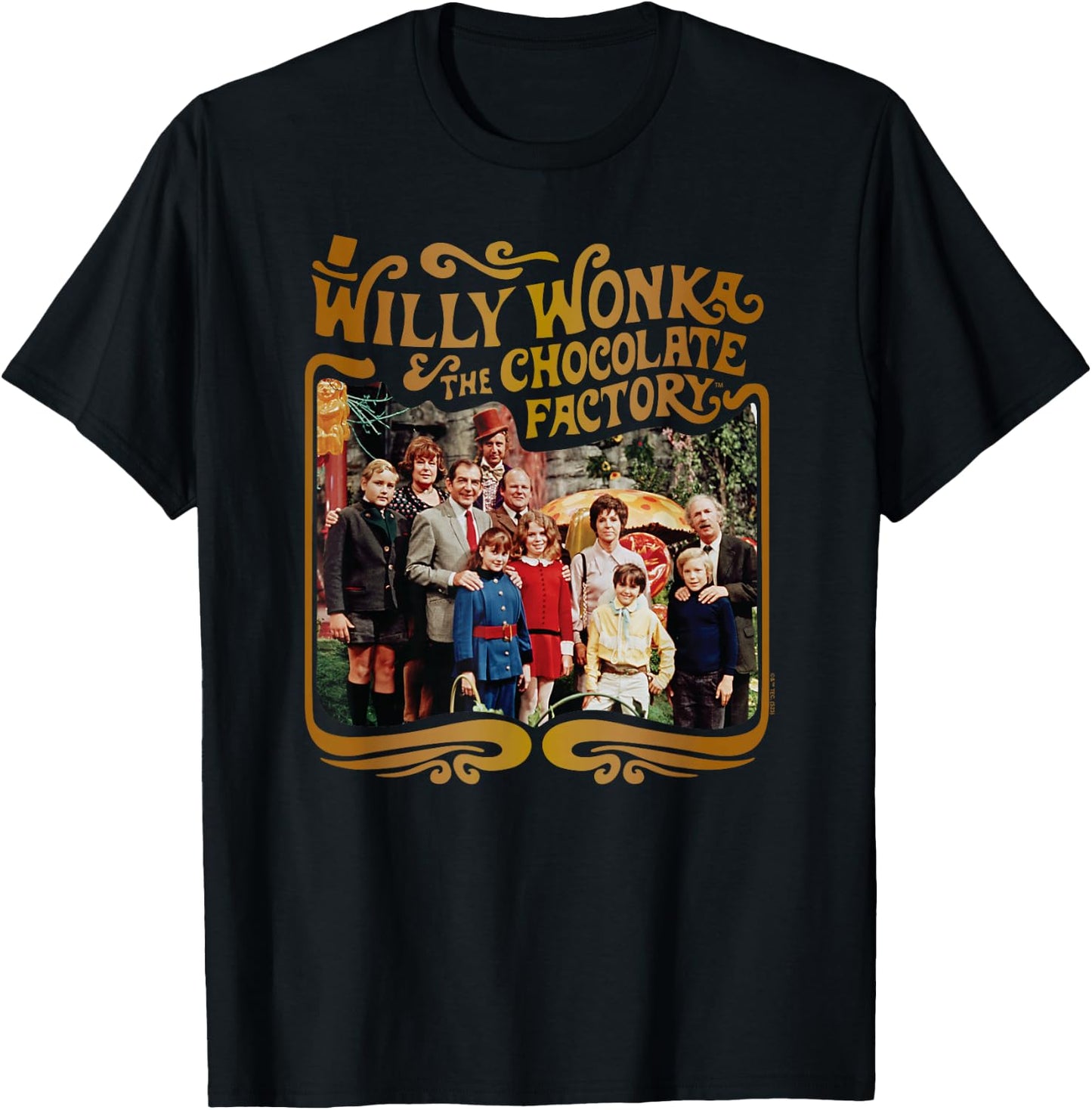 Willy Wonka & The Chocolate Factory - Willy Wonka Cast Photo T-Shirt - T-Shirt | Black