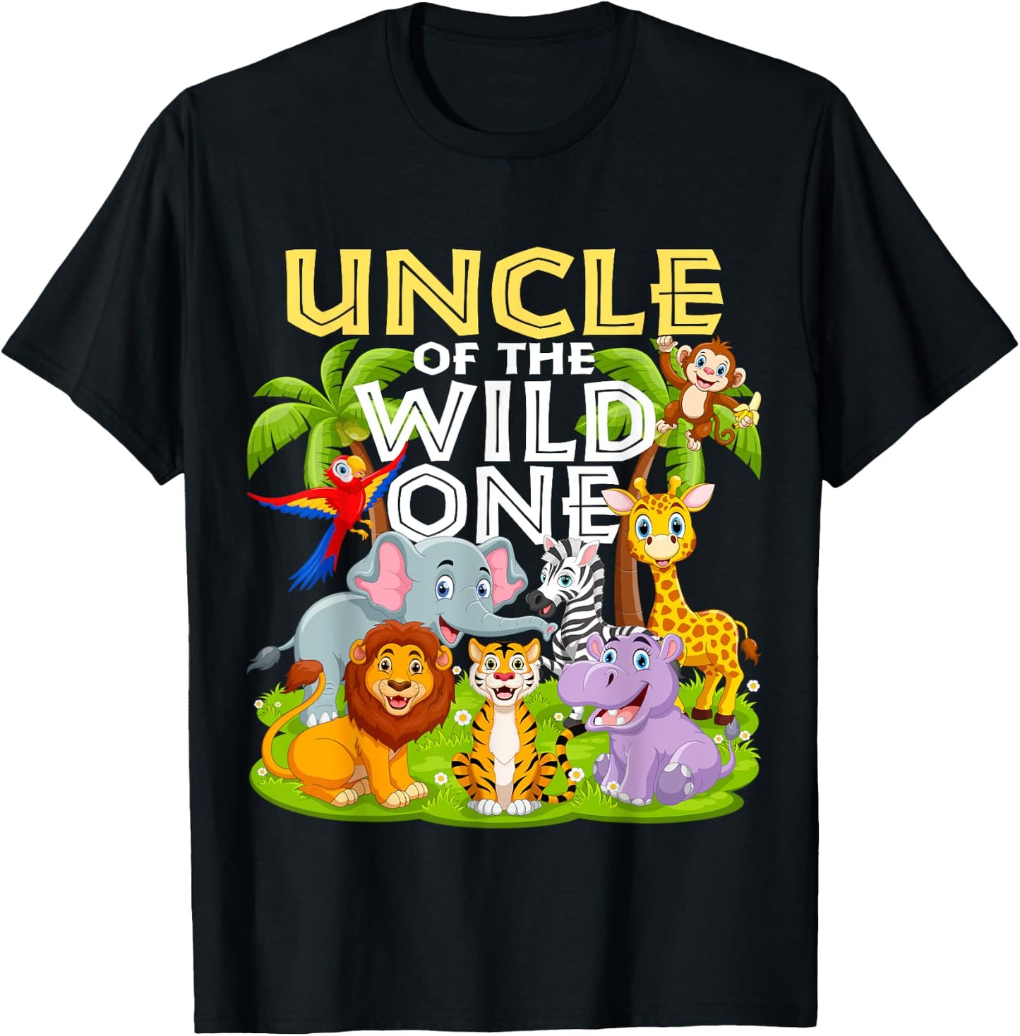 Uncle Of The Wild One 1st Birthday Zoo Animal Safari Jungle T-Shirt - T-Shirt | Black