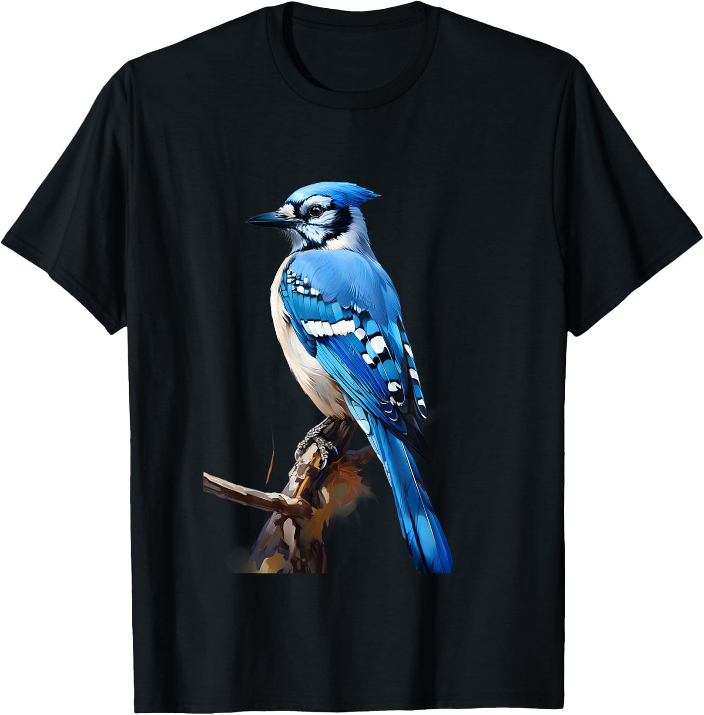Realistic Blue Jay Gift on a Tree Branch T-Shirt - T-Shirt | Black
