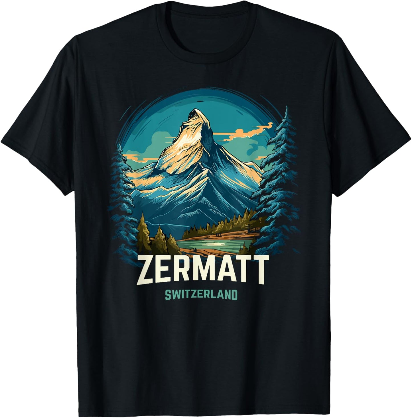 Zermatt Switzerland Vintage Ski Trip Matterhorn T-Shirt - T-Shirt | Black