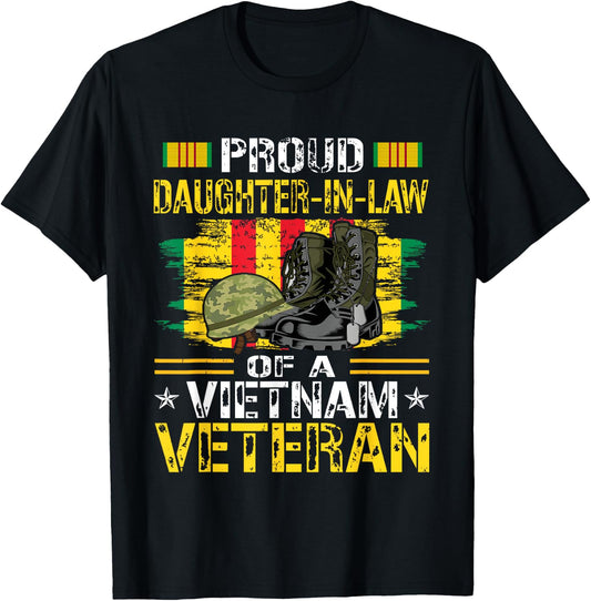 Proud Daughter-In-Law Of A Vietnam War Veteran Vet's Family T-Shirt - T-Shirt | Black