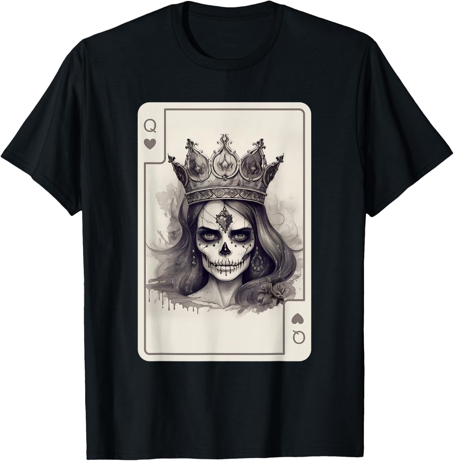 Queen of Hearts Gothic Poker Card Game Halloween Creepy T-Shirt - T-Shirt | Black