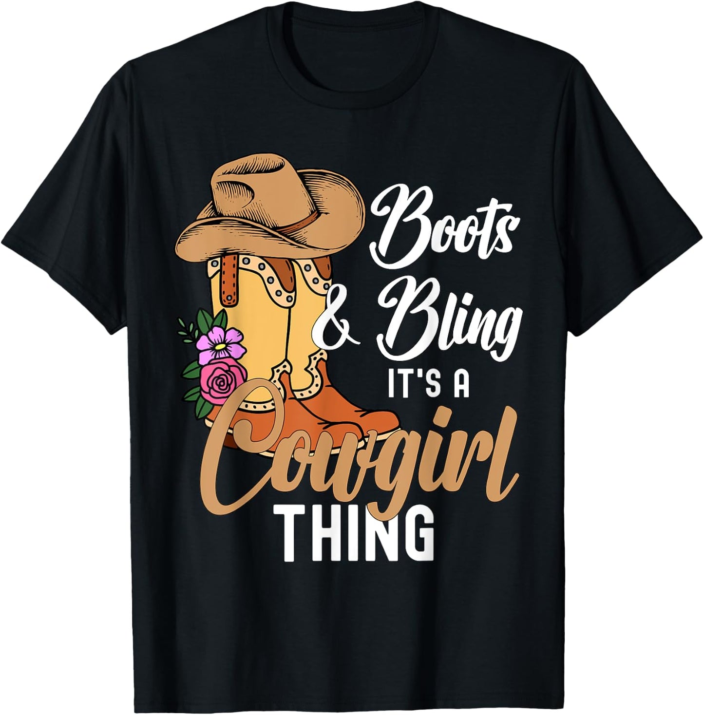 Funny Cowgirl Boots Bling Women Cute Love Country Life T-Shirt - T-Shirt | Black