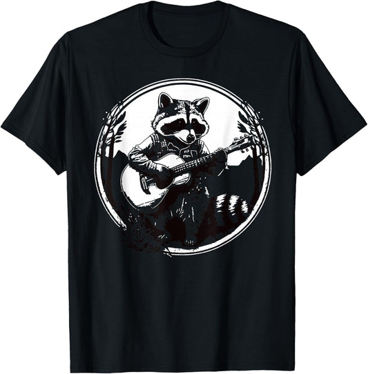 Raccoon Playing Banjo Vintage Cottagecore Funny Bluegrass T-Shirt - T-Shirt | Black