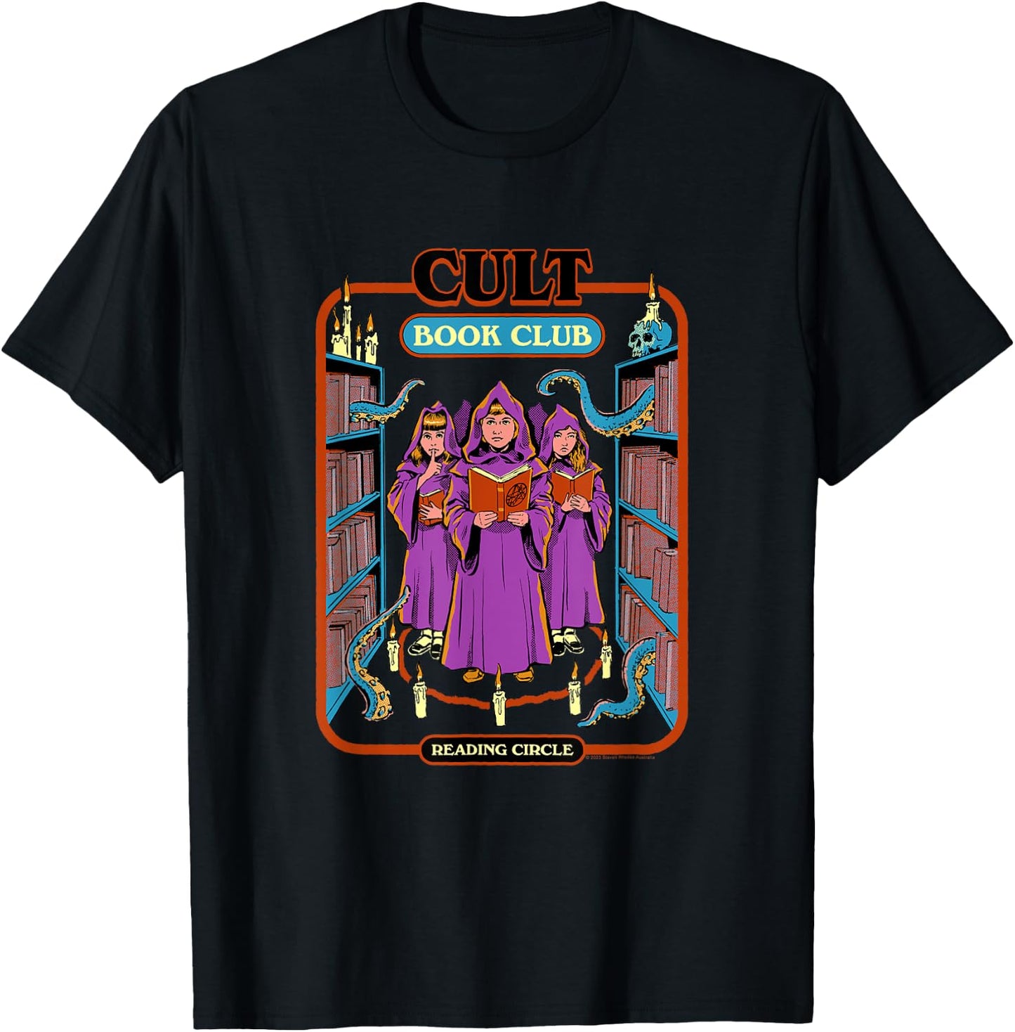 Steven Rhodes Cult Book Club Reading Circle Retro Dark Humor T-Shirt - T-Shirt | Black