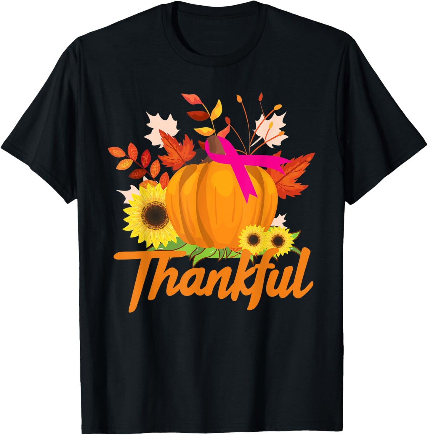 Breast Cancer Survivor Shirt Thankful Pink Ribbon Sunflower T-Shirt - T-Shirt | Black
