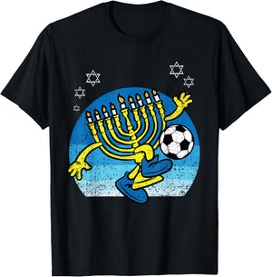 Menorah Soccer Player Hanukkah Chanukah Jewish Holiday T-Shirt - T-Shirt | Black