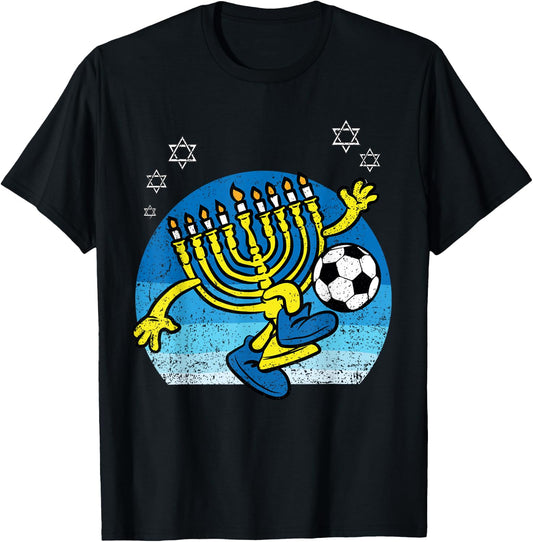 Menorah Soccer Player Hanukkah Chanukah Jewish Holiday T-Shirt - T-Shirt | Black