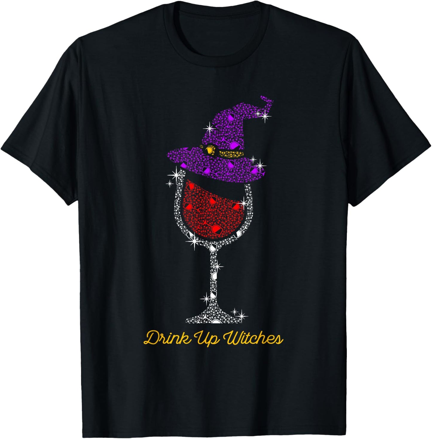 Witch Glass Halloween Wine Drink Up Witches T-Shirt - T-Shirt | Black
