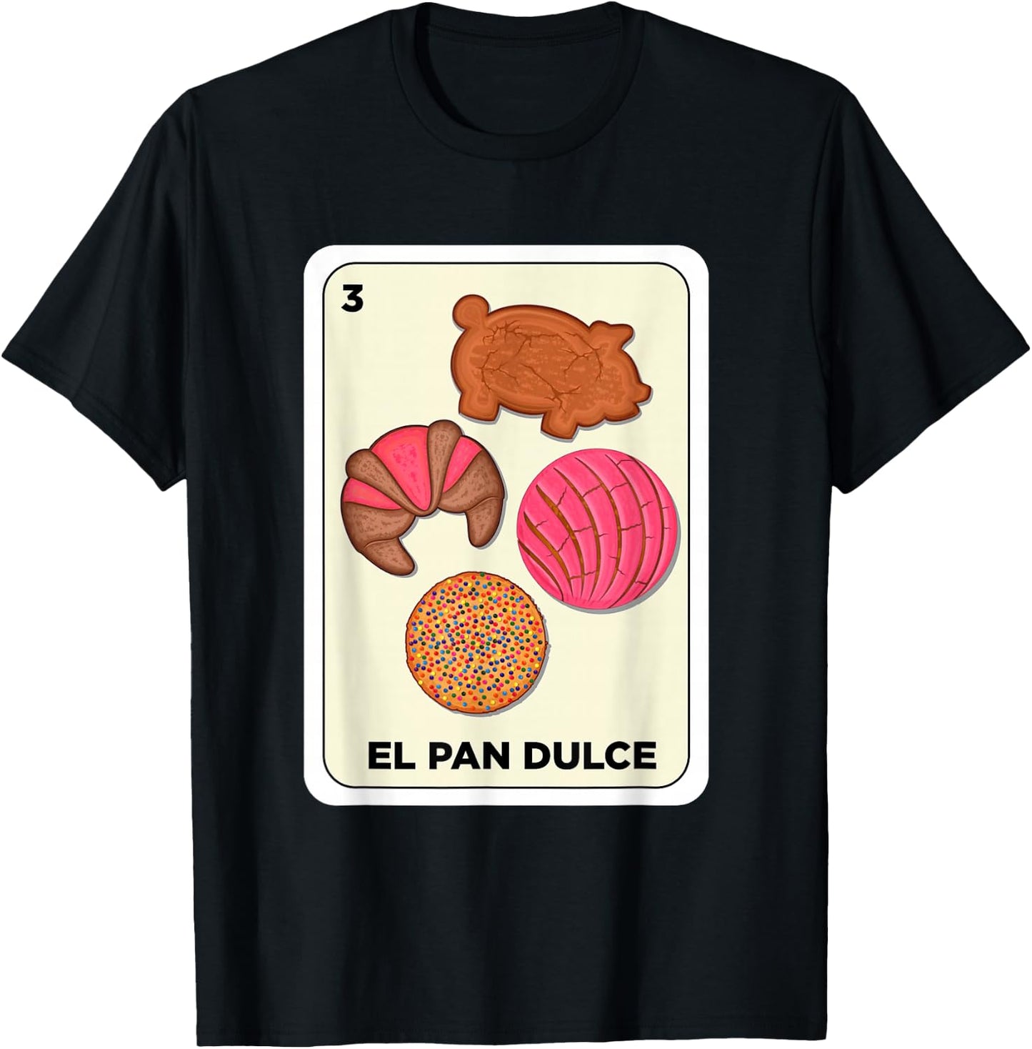 Pan Dulce Conchas Mexican Spanish Bingo Card El Pan Dulce T-Shirt - T-Shirt | Black