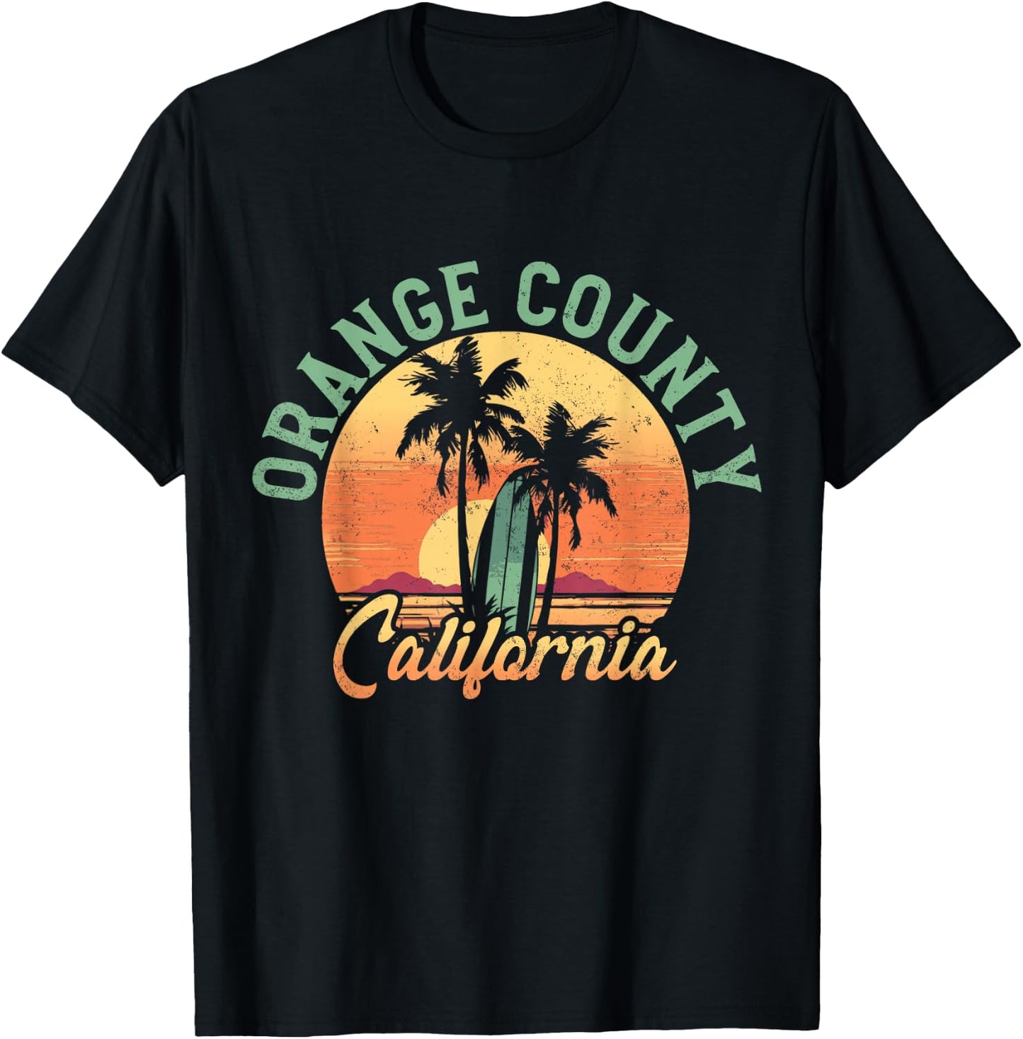 Orange County California Retro Surfer Vintage Beach T-Shirt - T-Shirt | Black