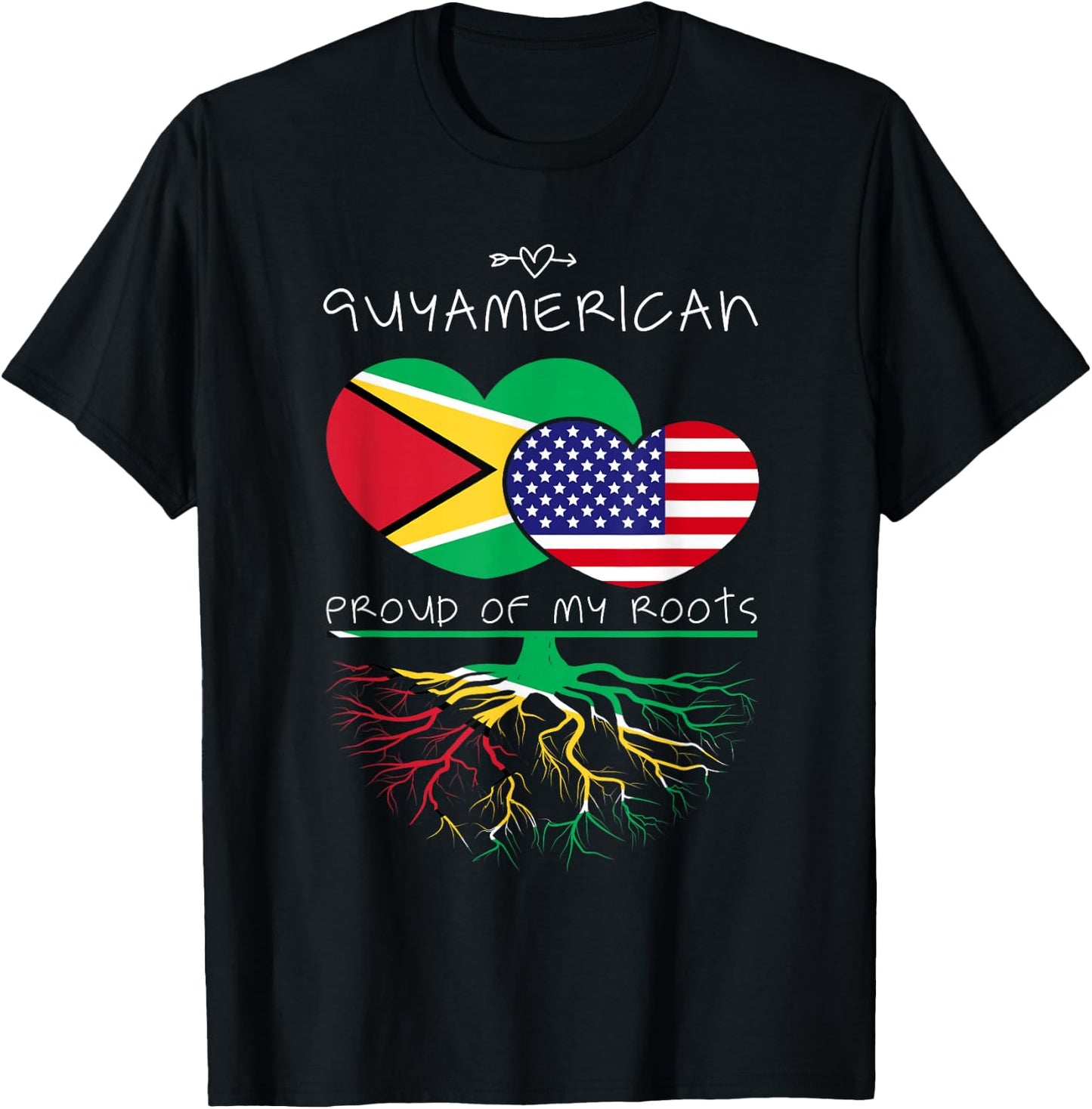 Guyana USA Proud of Both Countries Guyamerican T-Shirt - T-Shirt | Black