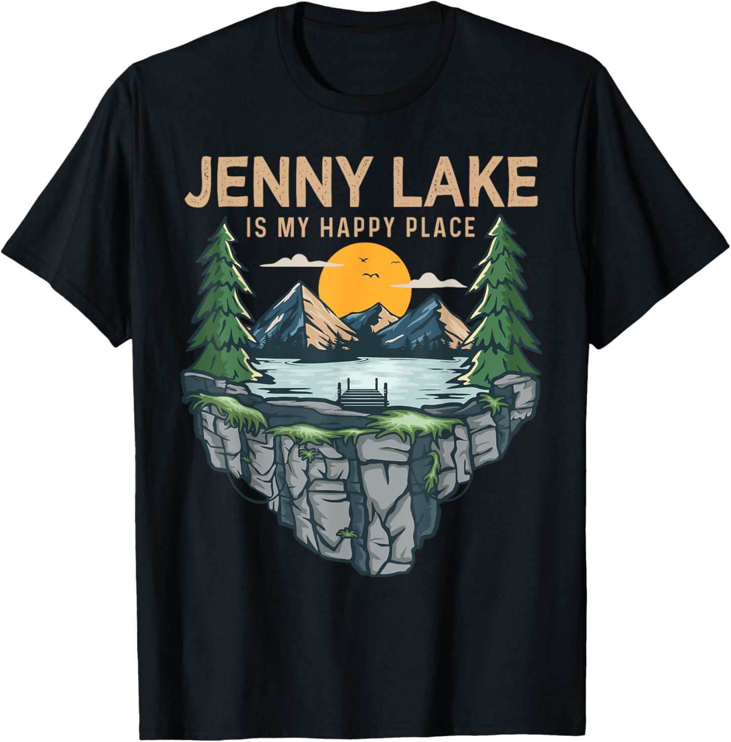 Fishing Boating Camping - My Happy Place Jenny Lake T-Shirt - T-Shirt | Black