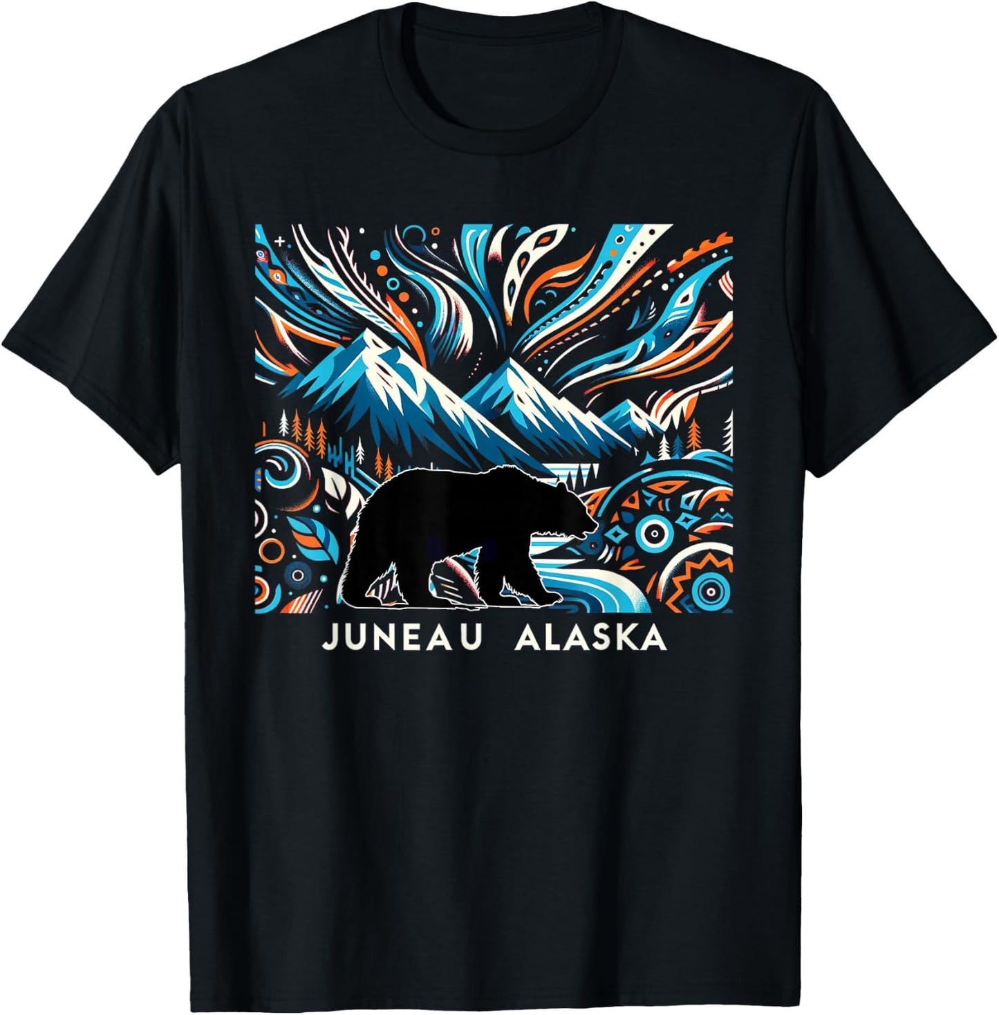 Alaska State Mountain With Bear Juneau Alaska Souvenir T-Shirt - T-Shirt | Black