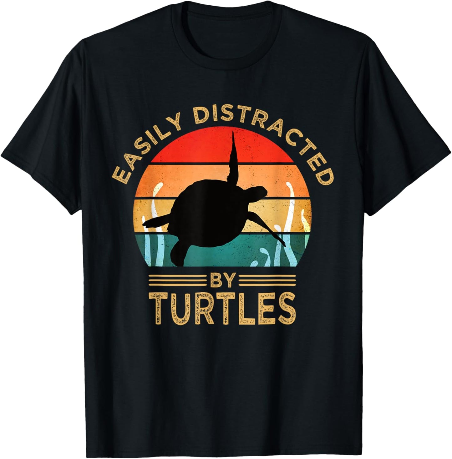 Easily Distracted By Turtles Vintage Funny Turtle T-Shirt - T-Shirt | Black