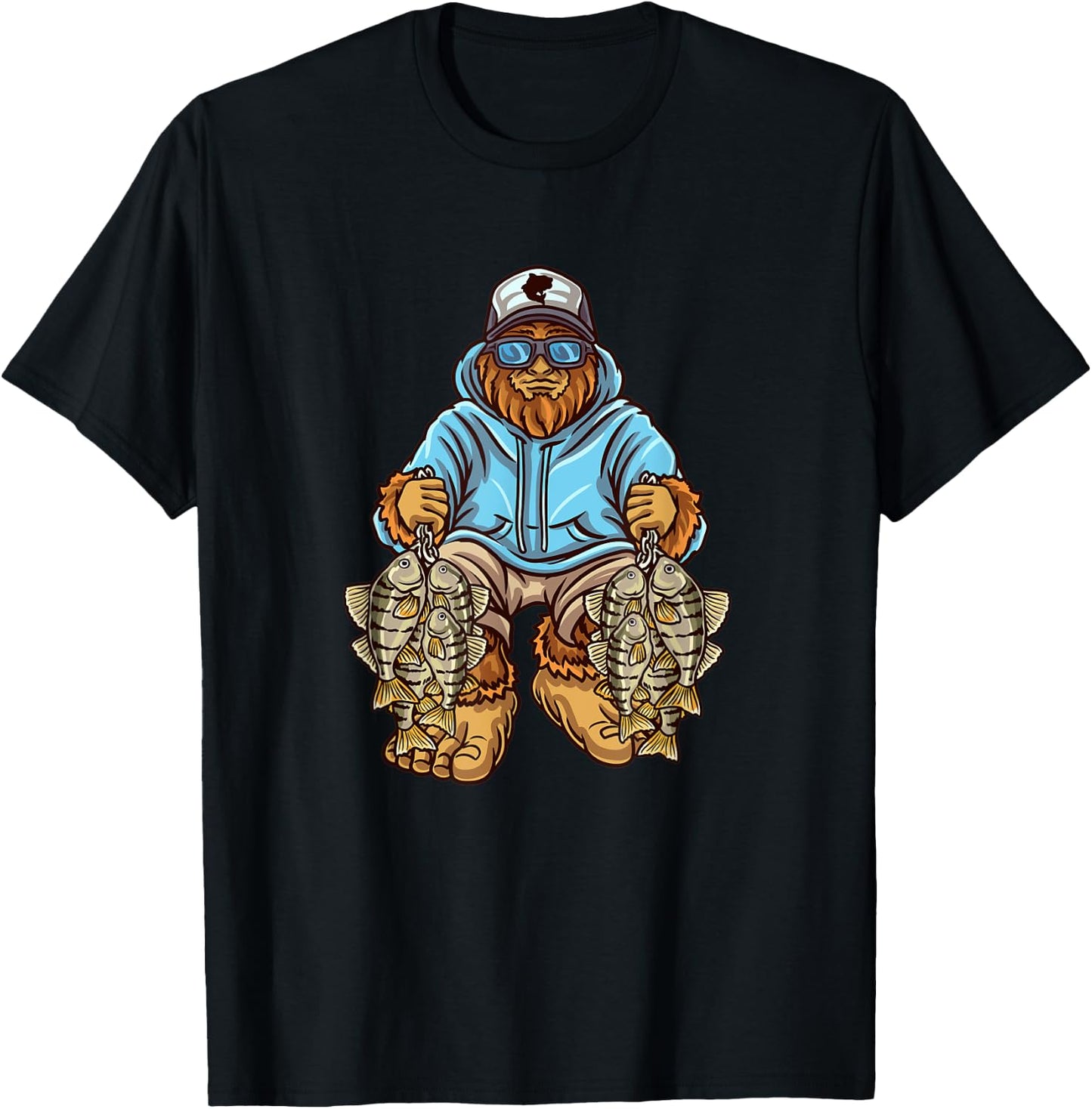 Perch Fishing Bigfoot Fisherman T-Shirt - T-Shirt | Black