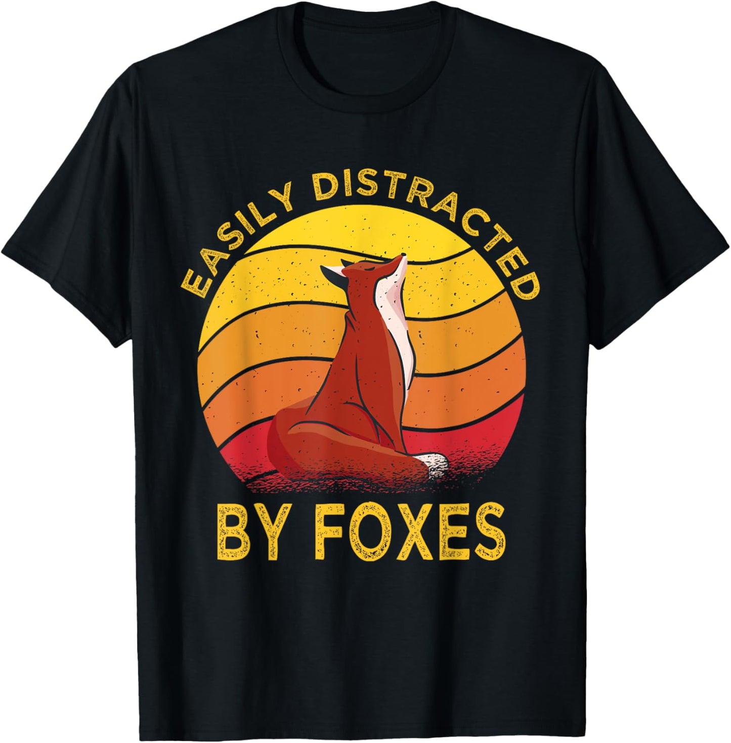Easily Distracted By Foxes Vintage Funny Fox T-Shirt - T-Shirt | Black