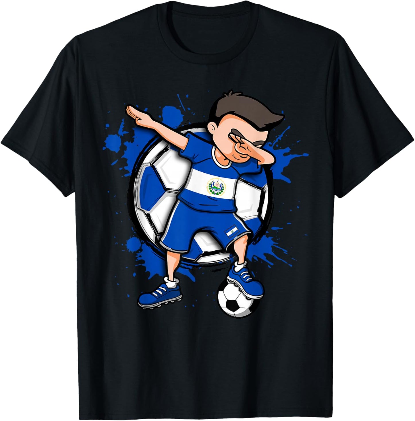 Dabbing Soccer Boy El Salvador Football Lovers Jersey Flag T-Shirt - T-Shirt | Black