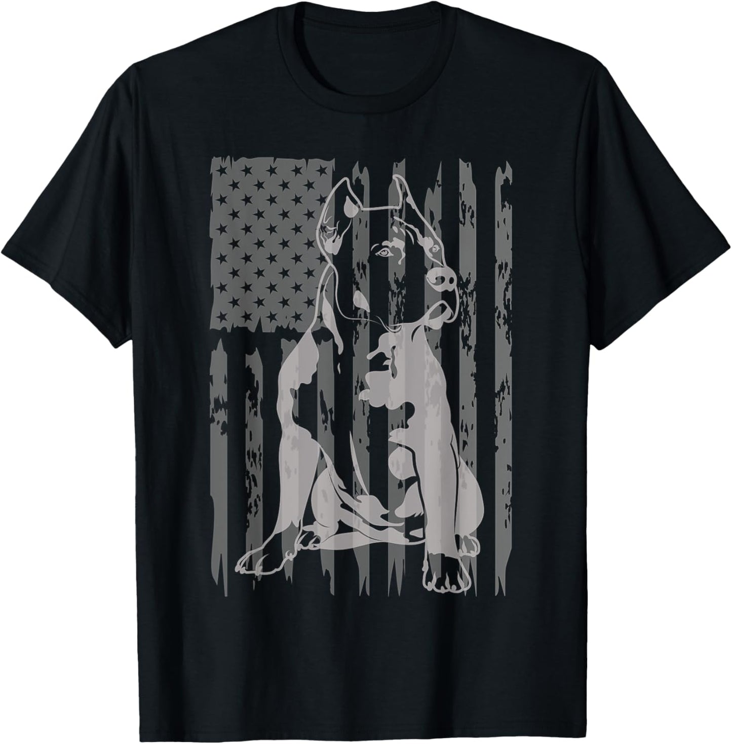 Pitbull Lover American Flag Patriotic Dad Mom Vintage Funny T-Shirt - T-Shirt | Black
