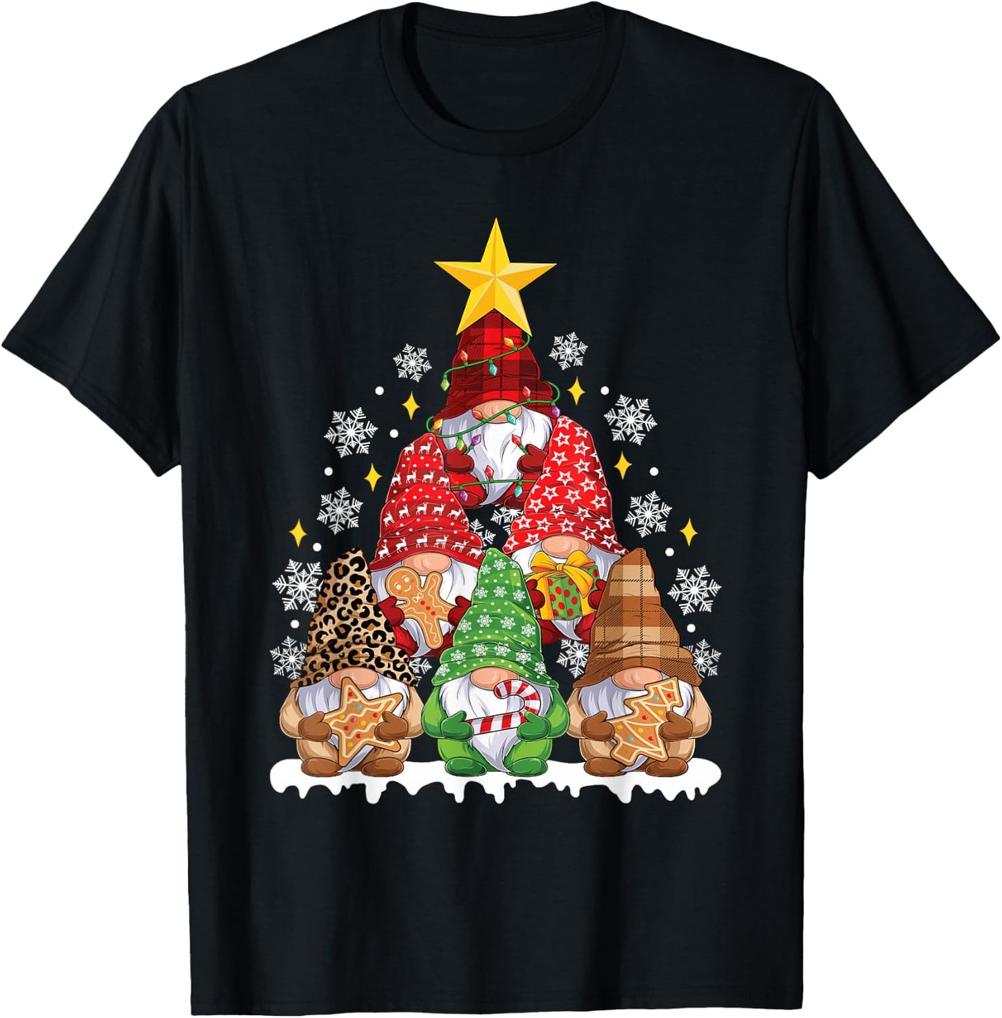 Funny Xmas Gnome Christmas Tree Men Women Kids T-Shirt - T-Shirt | Black