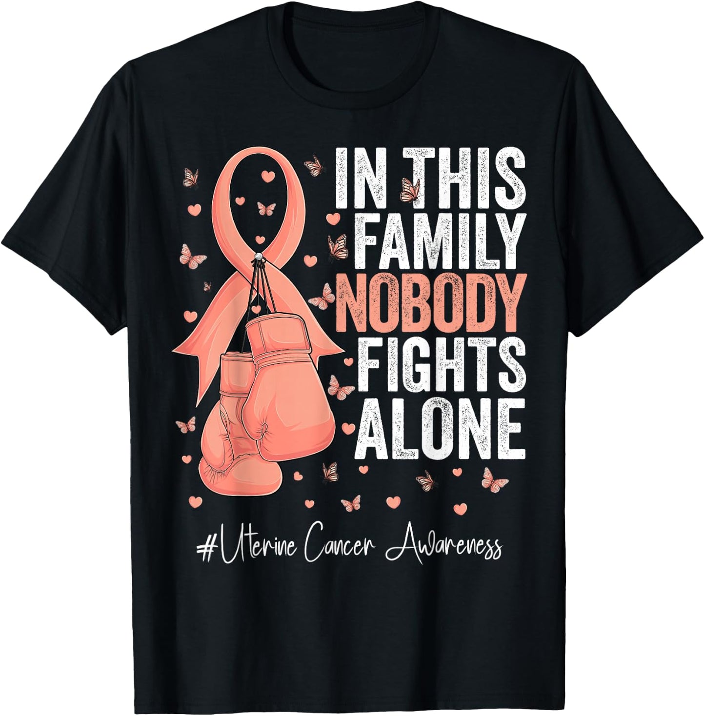 Peach Ribbon Survivor Fighter Uterine Cancer Awareness T-Shirt - T-Shirt | Black