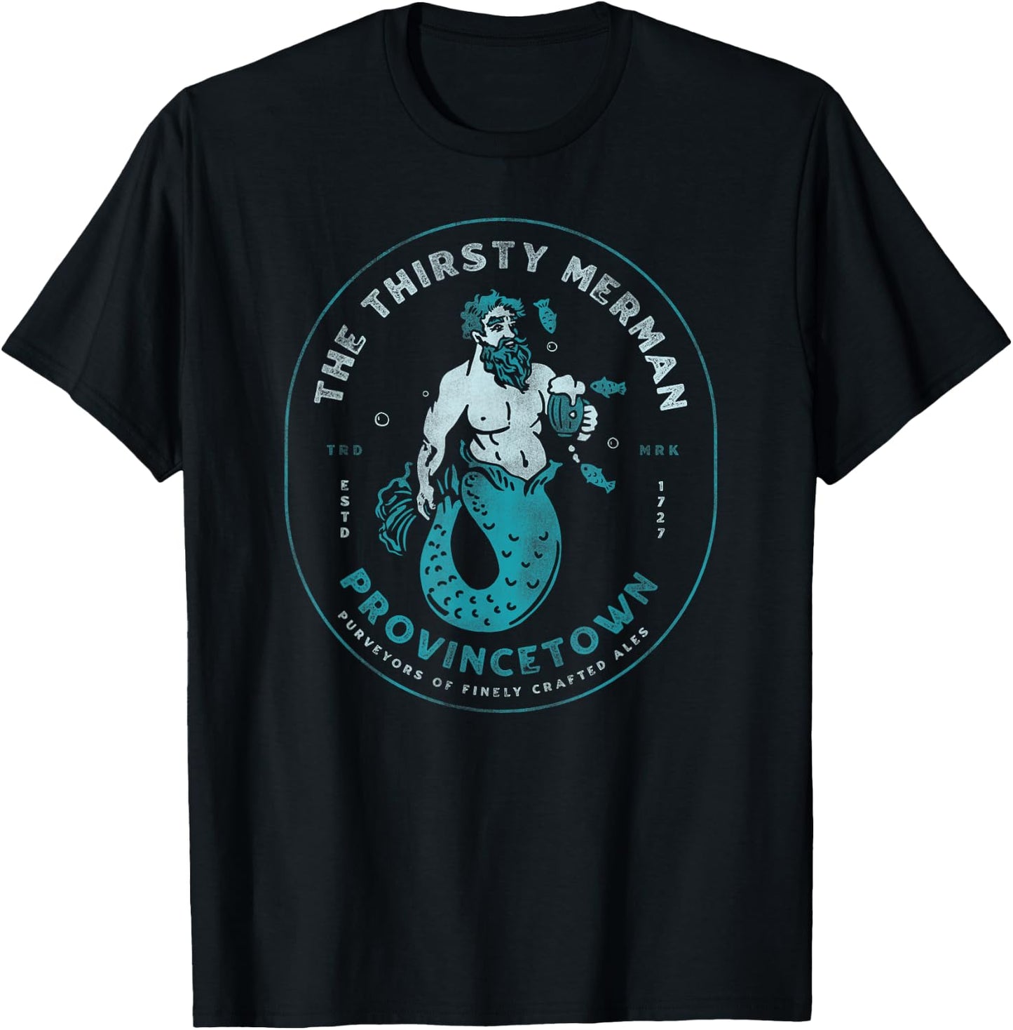 Funny Bearded Mermaid Drinking Beer Ptown Cape Cod Bar Party T-Shirt - T-Shirt | Black