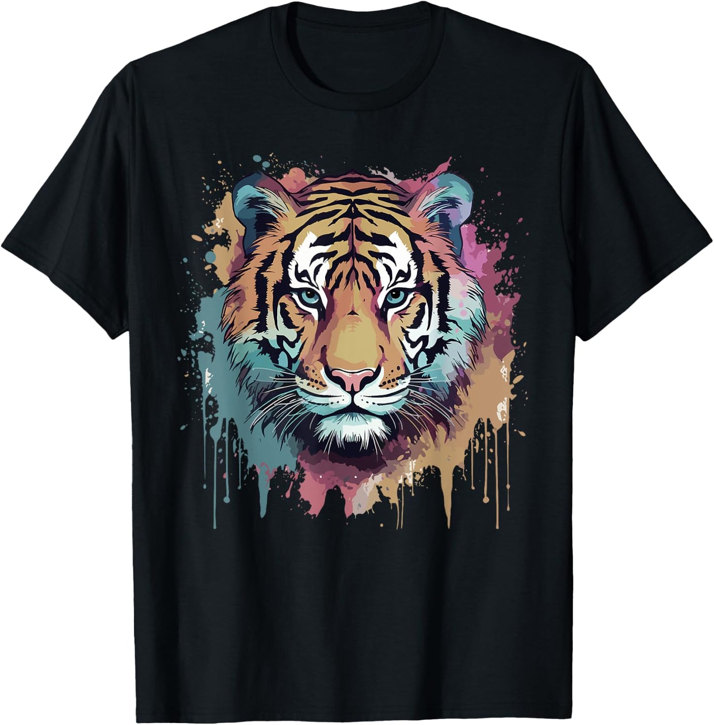 Tiger Art Portrait Big Cat Lover Retro Vintage Girls Graphic T-Shirt - T-Shirt | Black